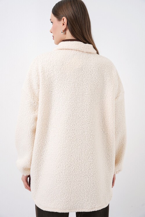 0675 Yün Karışımlı Buklet Ceket - Krem