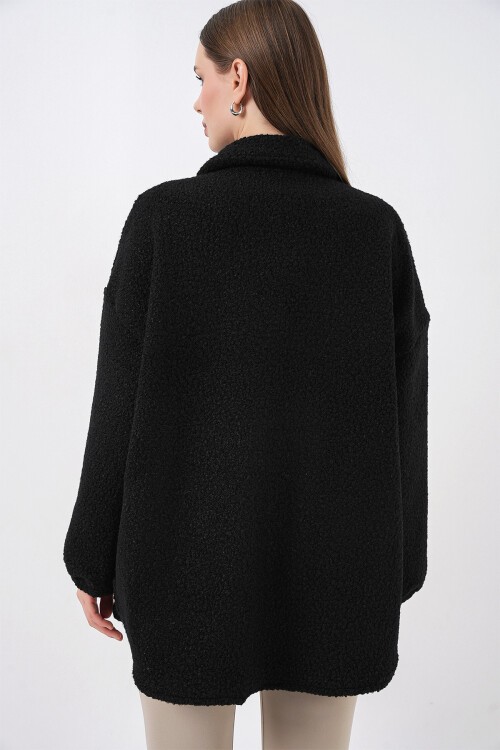 0675 Yün Karışımlı Buklet Ceket - Siyah