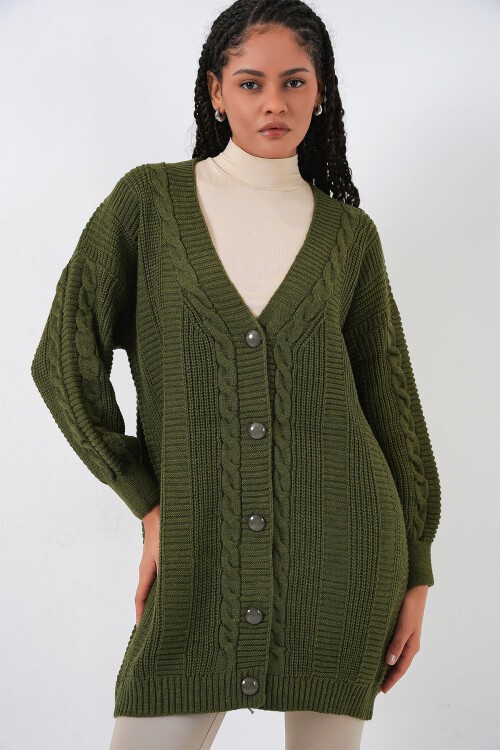 15768 Tesettür Triko Hırka - Haki