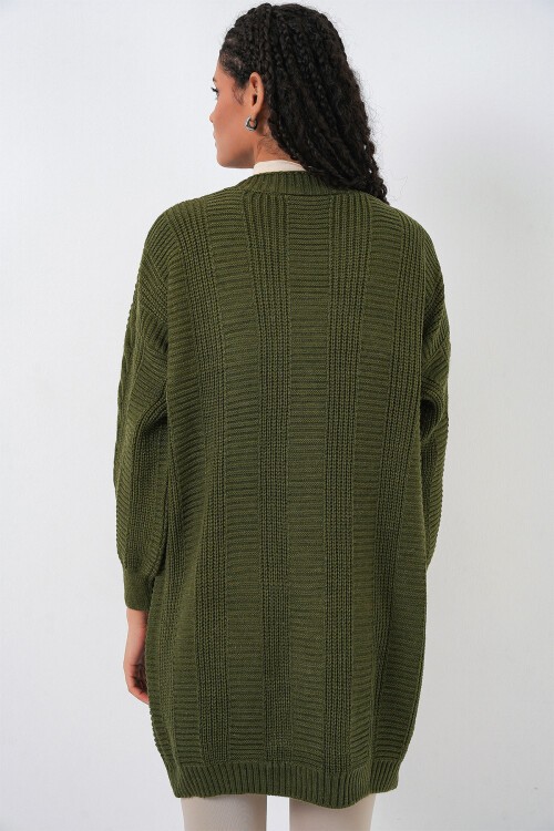 15768 Tesettür Triko Hırka - Haki