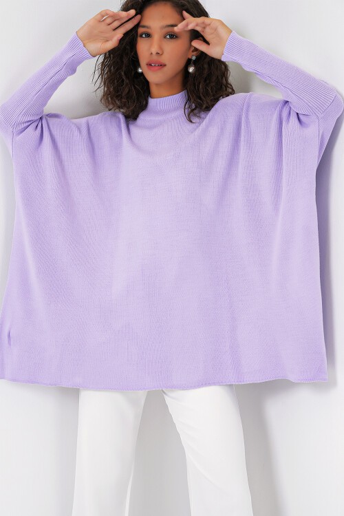 15783 Yırtmaçlı Panço Kazak - Lila