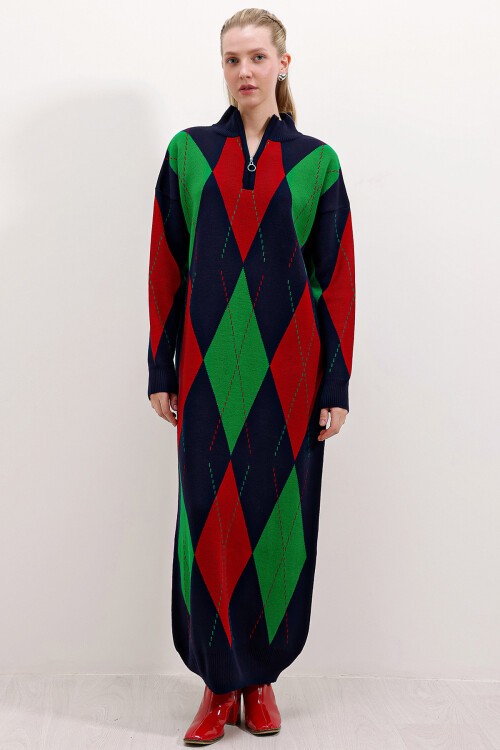 15839 Boydan Triko Elbise - Lacivert