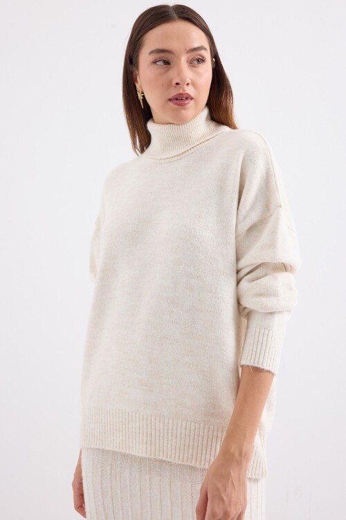 15892 Kazak Etek Triko İkili Takım - Ekru