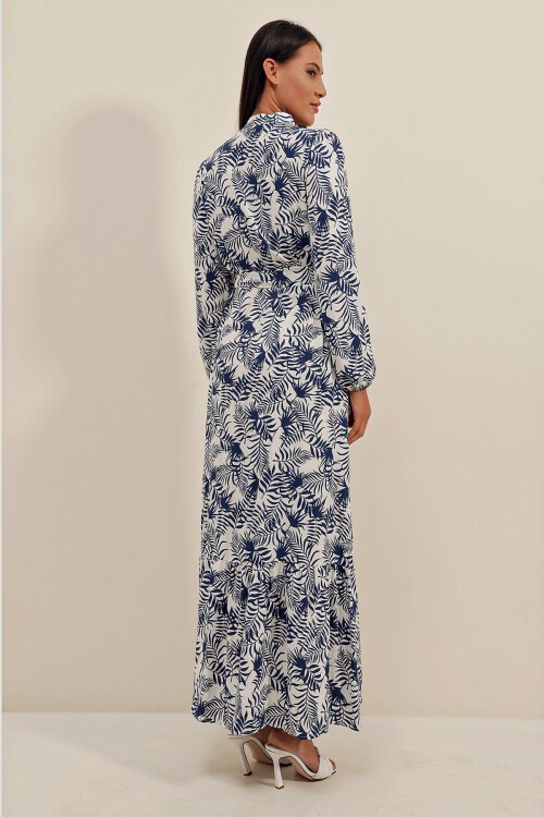 2158 Egzotik Desen Elbise - D.Lacivert