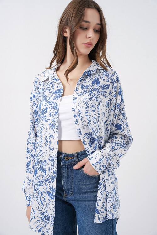 3721 Grafik Desenli Gömlek - Açık Mavi