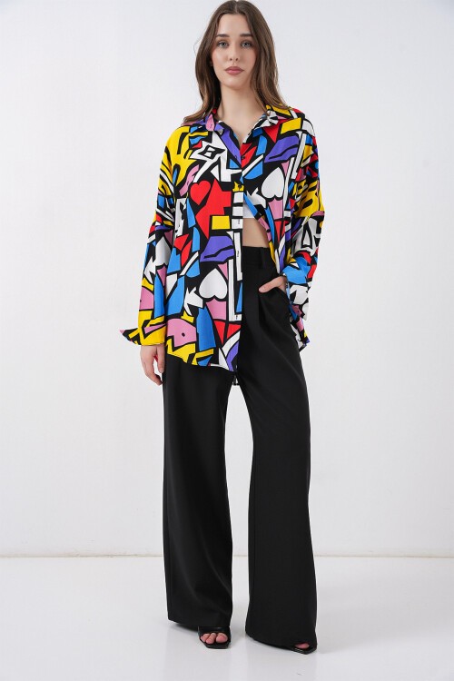 3721 Grafik Desenli Gömlek - Siyah