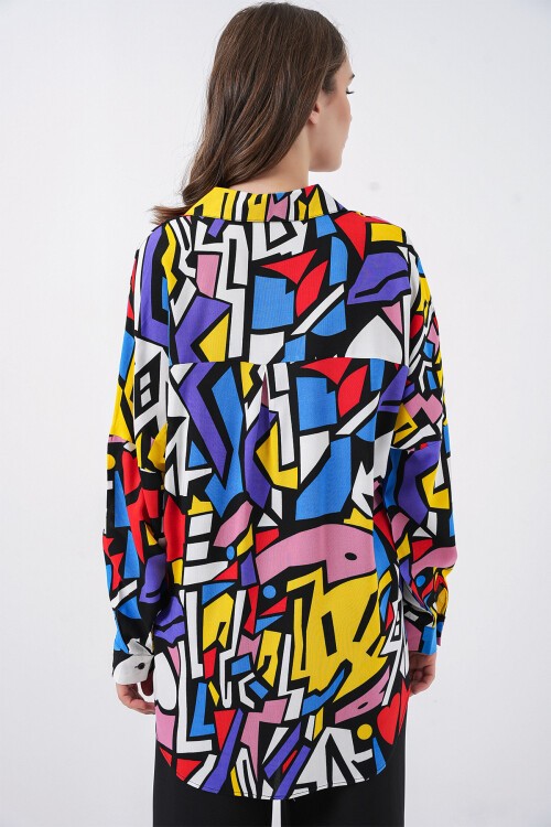 3721 Grafik Desenli Gömlek - Siyah