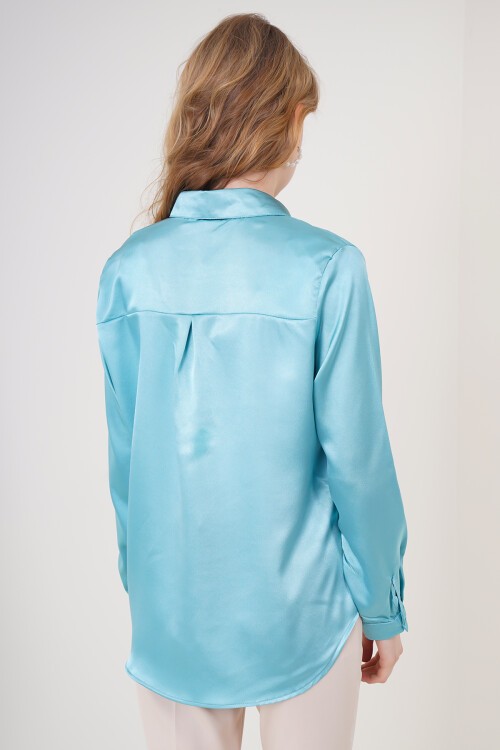 3964 Hafif Dökümlü Saten Gömlek - Mint