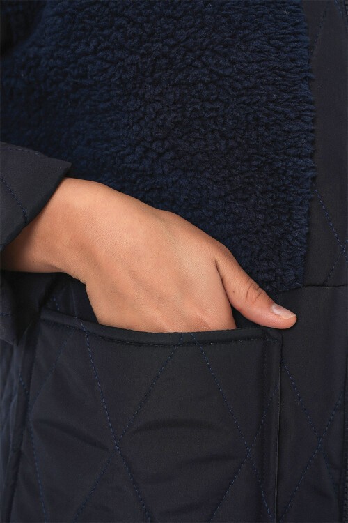5182 Peluş Detaylı Oversize Şişme Mont - Lacivert