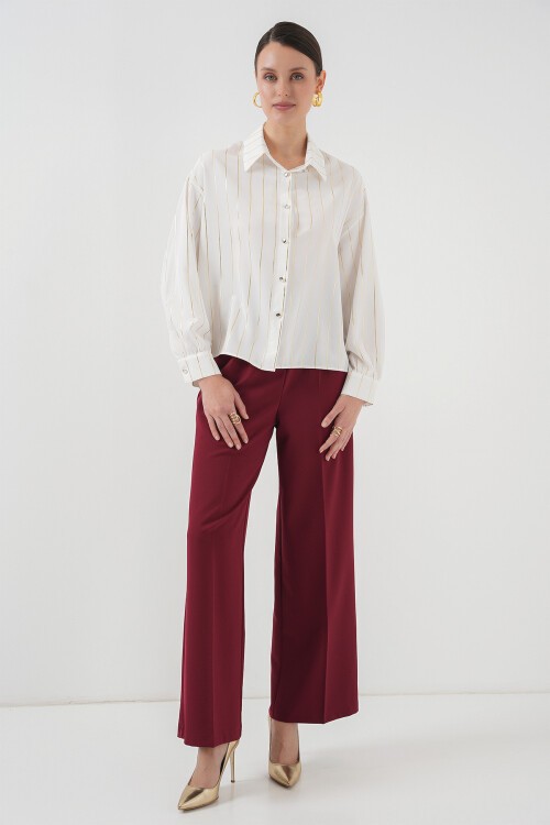 5924 Kadın Gold Çizgili Gömlek - C.Beyaz