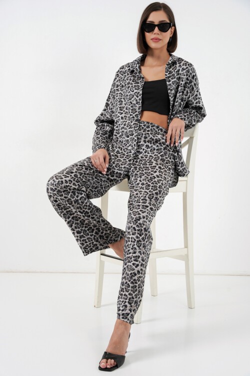 6699 Leopar Desenli Alt Üst Takım - Antrasit