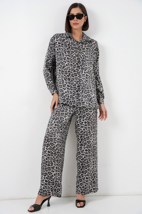 6699 Leopar Desenli Alt Üst Takım - Antrasit