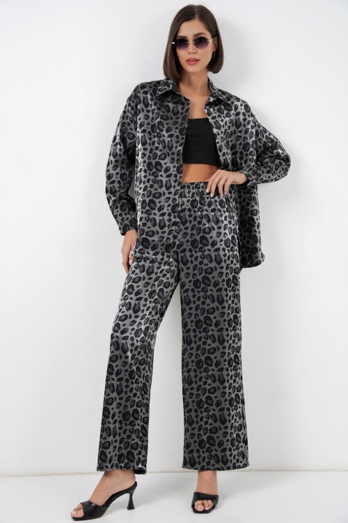 6699 Leopar Desenli Alt Üst Takım - Siyah