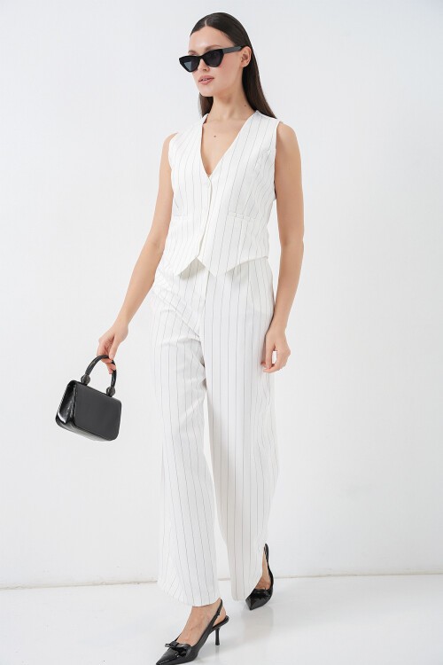 6709 Kadın Yelek Pantolon İkili Takım - B.Beyaz