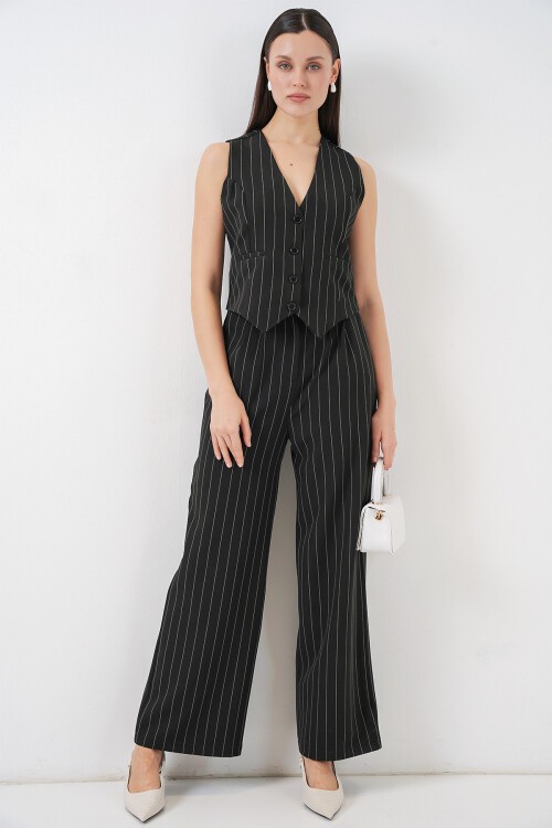 6709 Kadın Yelek Pantolon İkili Takım - D. Siyah