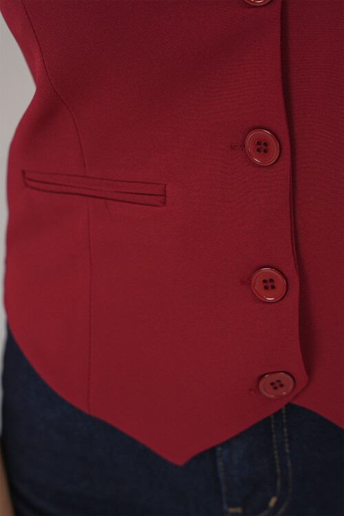 6796 Kısa Dokuma Yelek - Bordo