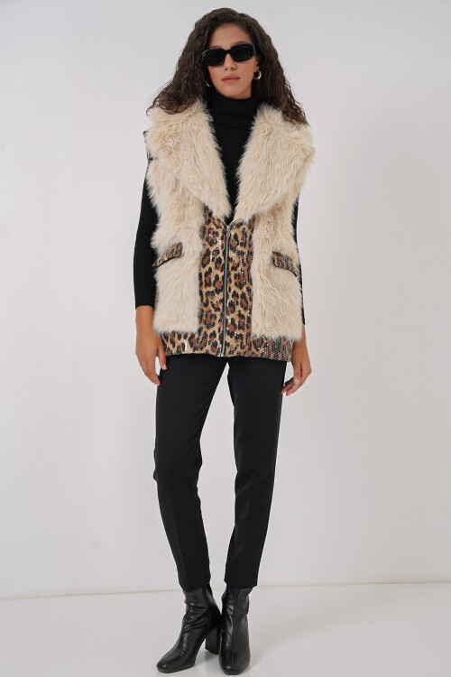 6806 Suni Kürk Yelek - Krem