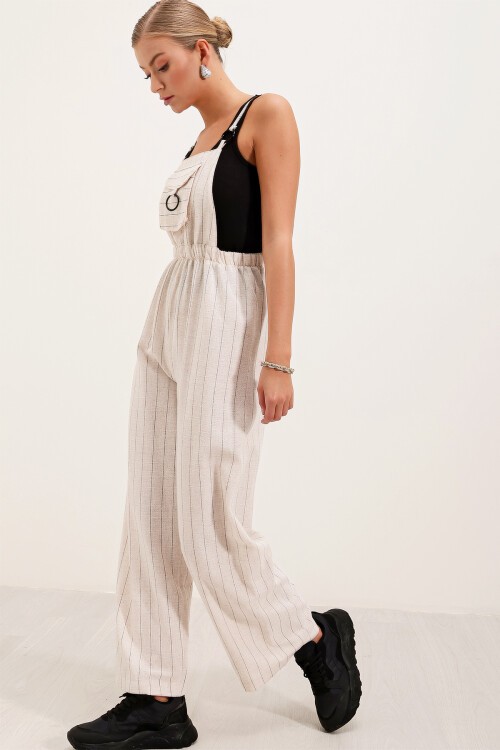 7023 Askılı Bahçıvan Tulum - Krem