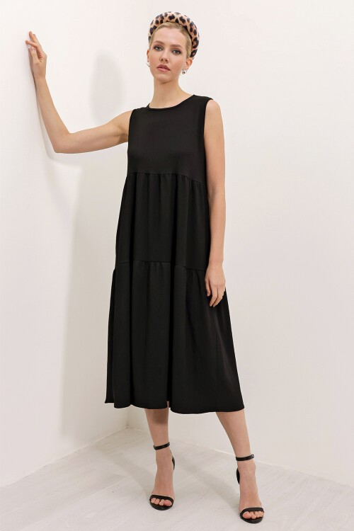 Bigdart 2448 Sıfır Kol Uzun Örme Elbise - Siyah