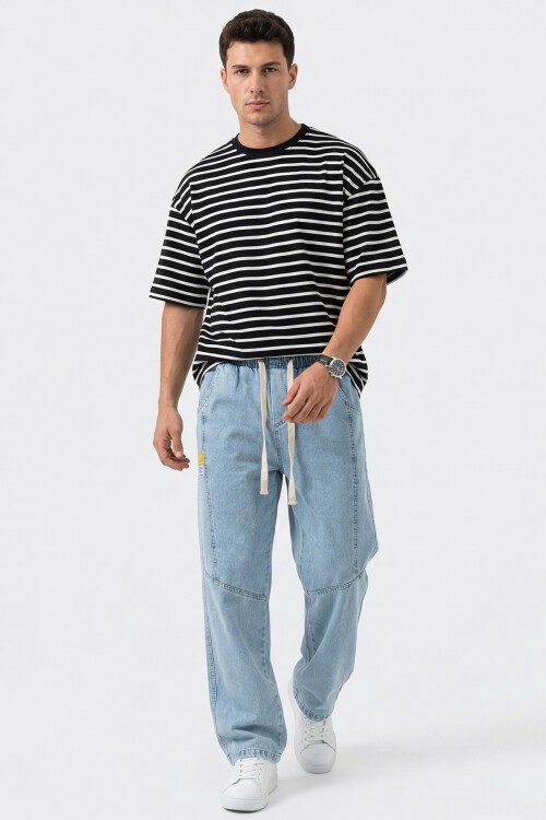 Erkek Rahat Kesim Baggy Jean Pantolon 30074 - Mavi