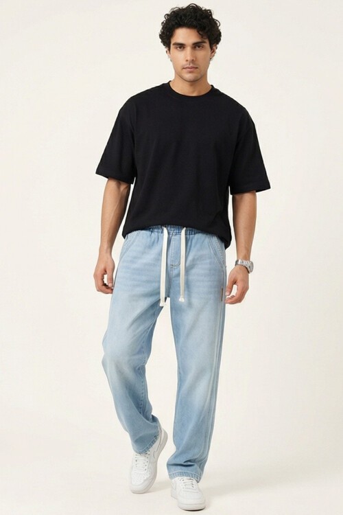Erkek Rahat Kesim Baggy Jean Pantolon 30076 - Mavi