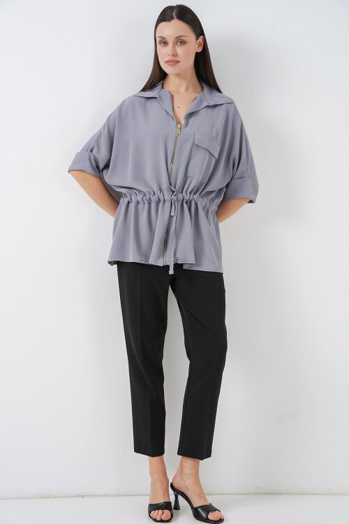 Fermuarlı Kadın Gömlek 0721 - Gri