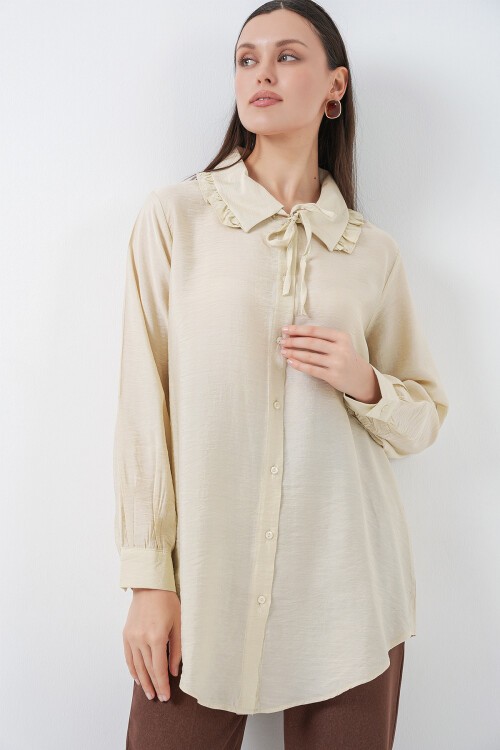 Fırfırlı Uzun Gömlek Tunik 5952 - Ekru