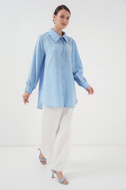 Fırfırlı Uzun Gömlek Tunik 5952 - Mavi