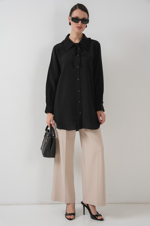 Fırfırlı Uzun Gömlek Tunik 5952 - Siyah