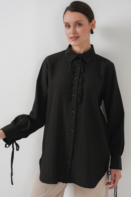 Fırfırlı Uzun Gömlek Tunik 5953 - Siyah