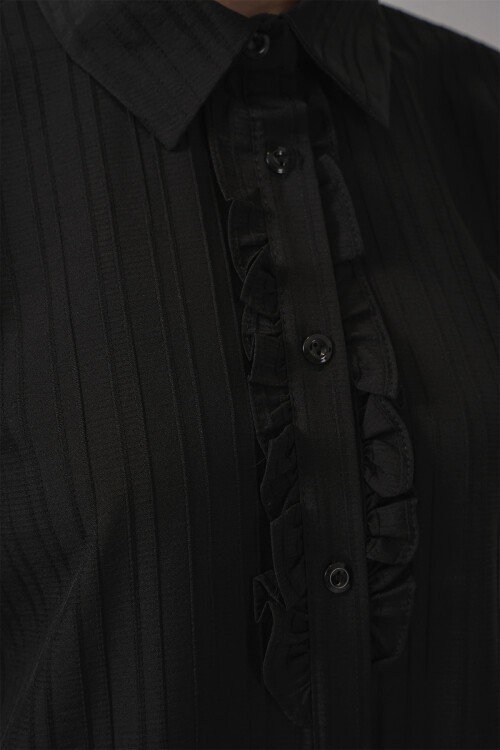 Fırfırlı Uzun Gömlek Tunik 5953 - Siyah