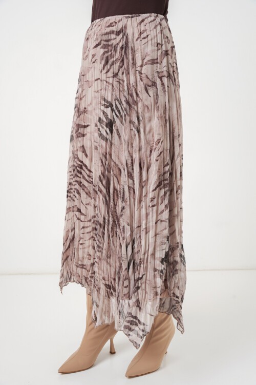 Kadın Asimetrik Kesim Şifon Etek 8056 - Bej