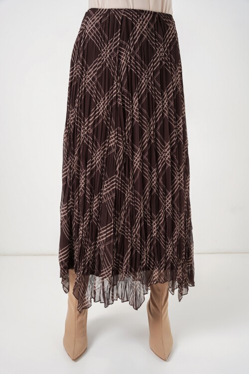 Kadın Asimetrik Kesim Şifon Etek 8056 - Kahverengi