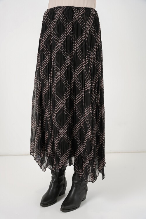 Kadın Asimetrik Kesim Şifon Etek 8056 - Siyah