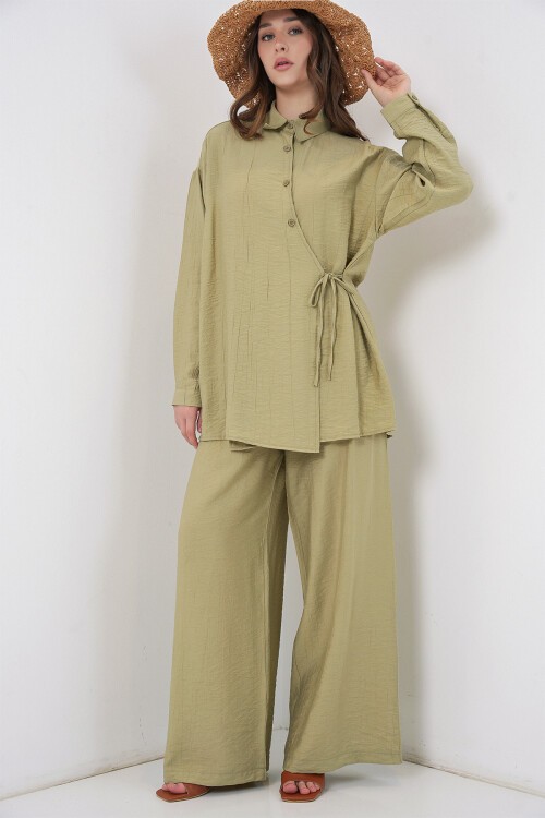Kadın Bağcıklı Tunik Pantolon İkili Takım 6752 - E.Yeşil