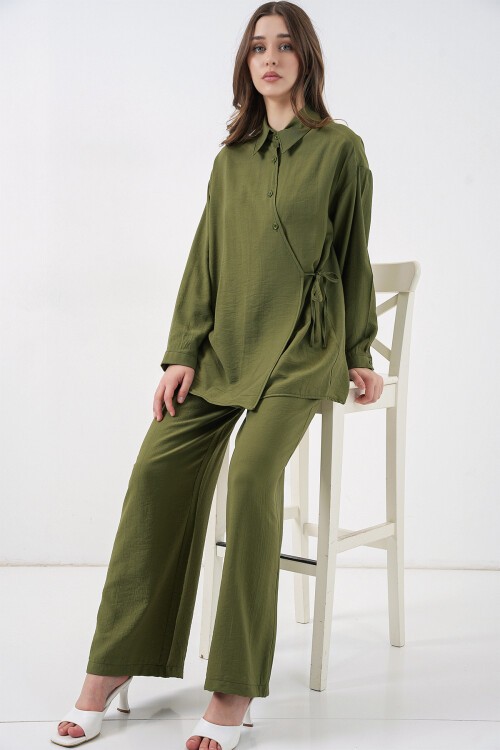 Kadın Bağcıklı Tunik Pantolon İkili Takım 6752 - Haki