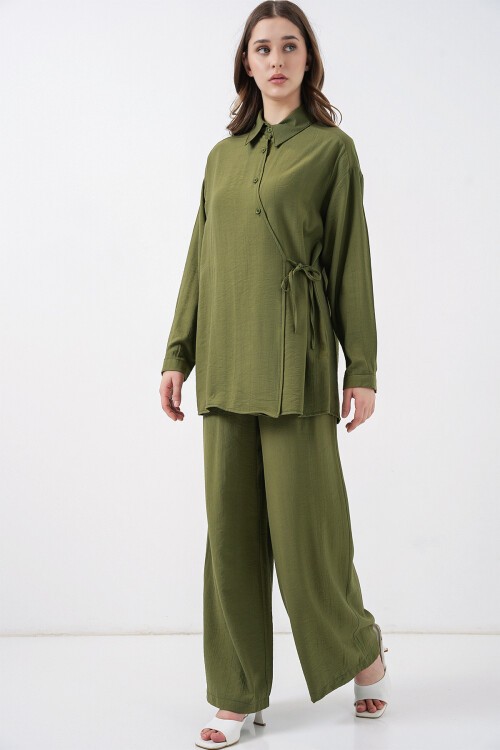 Kadın Bağcıklı Tunik Pantolon İkili Takım 6752 - Haki