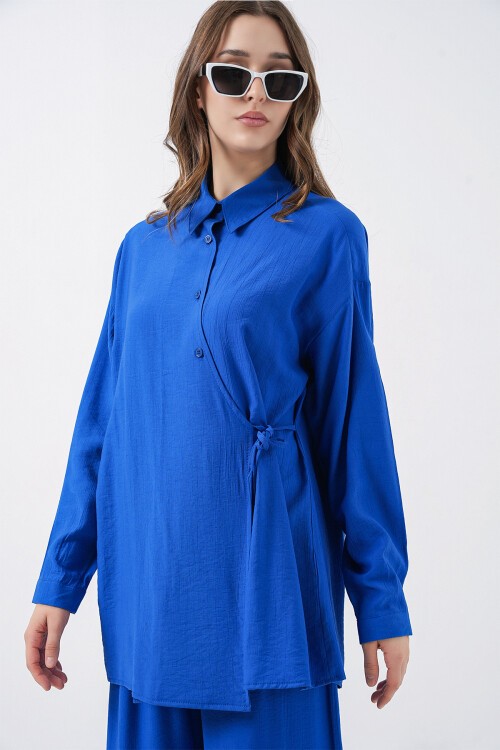 Kadın Bağcıklı Tunik Pantolon İkili Takım 6752 - Saks