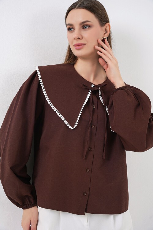 Kadın Bebe Yaka Gömlek 20314 - Kahverengi