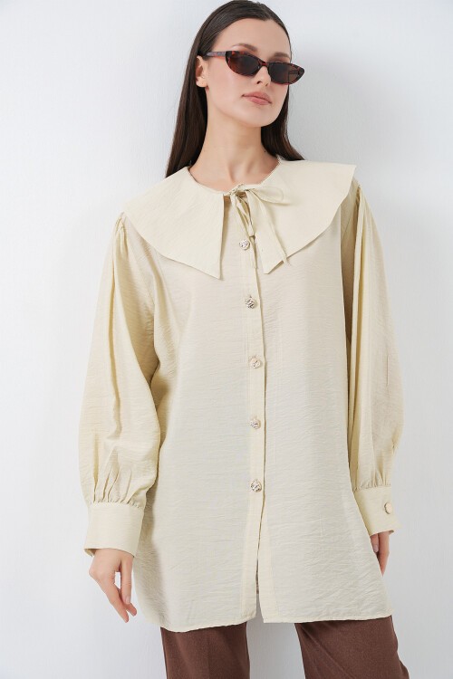 Kadın Bebe Yaka Uzun Tunik 5967 - Ekru
