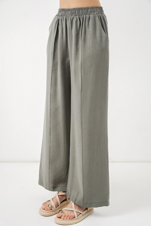 Kadın Beli Lastikli Bol Paça Pantolon 30087 - Gri