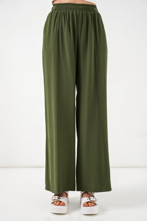 Kadın Beli Lastikli Bol Paça Pantolon 30087 - Haki