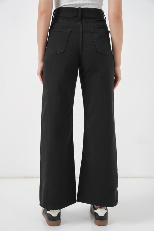 Kadın Bol Paça Yüksek Bel Palazzo Kot Pantolon 6656 - D. Siyah