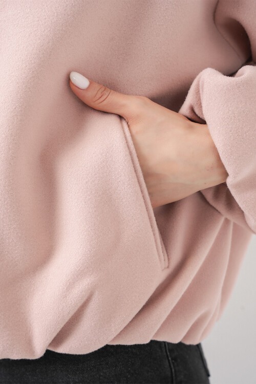 Kadın Büzgülü Oversize Kaşe Ceket 0728 - Pudra