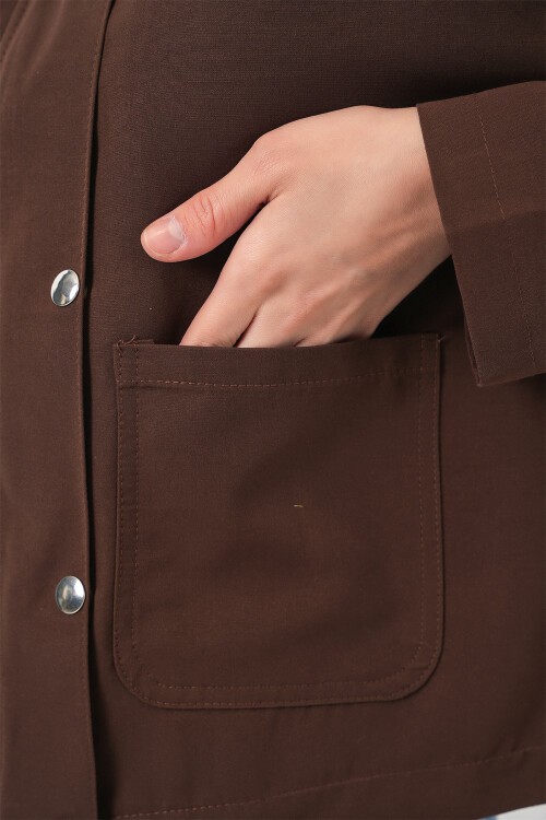 Kadın Cep Detaylı Kısa Ceket 5975 - Kahverengi