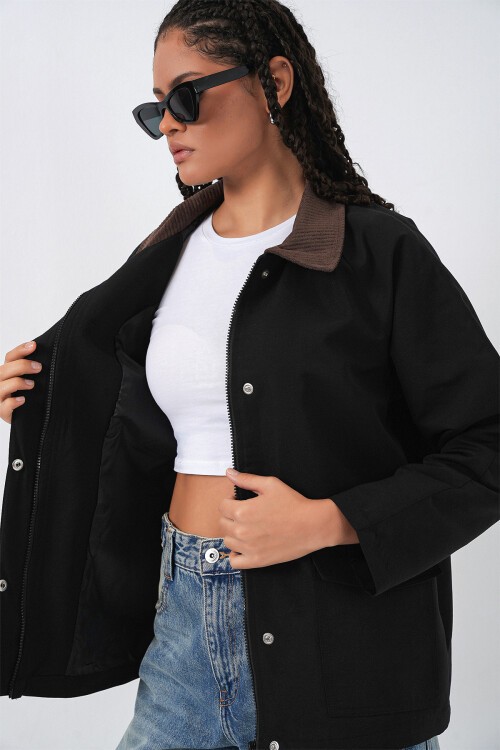 Kadın Cep Detaylı Oversize Ceket 5973 - Siyah