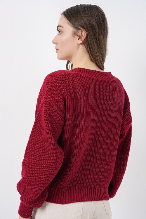 Kadın Crop Triko Hırka 15955 - Bordo