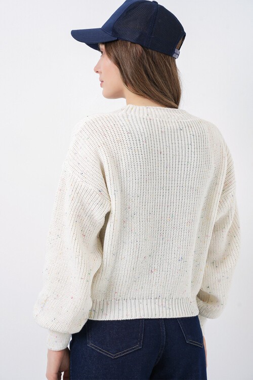 Kadın Crop Triko Hırka 15955 - Ekru