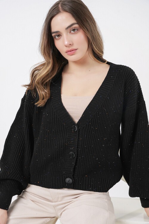 Kadın Crop Triko Hırka 15955 - Siyah