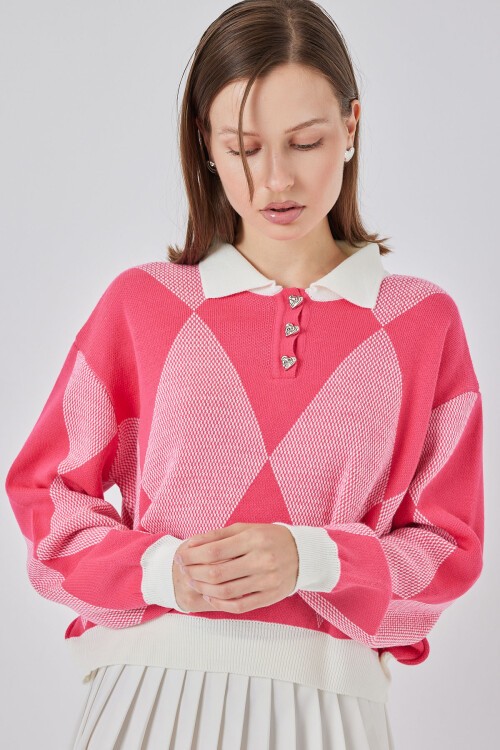 Kadın Crop Triko Kazak 15936 - C. Pembe